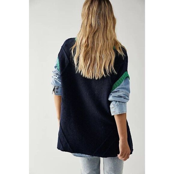 NEW FREE PEOPLE Sz M KENZIE MINI DRESS VARSITY SWEATER TUNIC IN STARLESS SKY - Picture 3 of 4